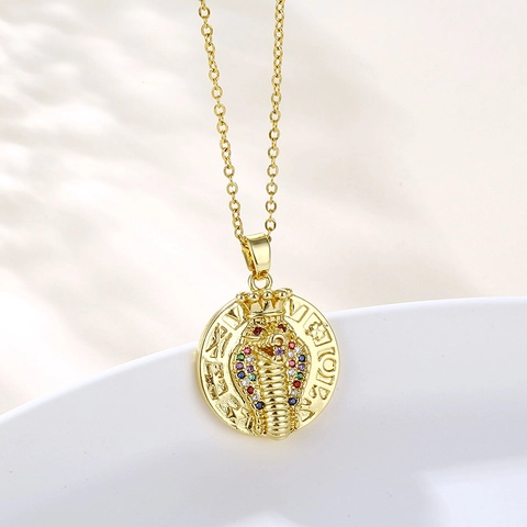 Collana Con Ciondolo A Serpente Catena In Acciaio Inossidabile Rame Placcato Oro Zirconia Multicolore Stile Hip Hop Egiziano Donne