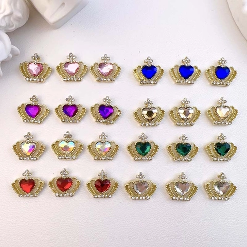Dijes Para Uñas Corona Corazón Lujo Aleación Brillante Diamantes De Imitación Decoración DIY Estilo Retro