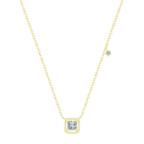 Collar De Plata De Ley 925 Para Mujer Colgante De Zirconia Cúbica Cuadrado Minimalista Joyas Geométricas Elegantes Chapadas En Oro