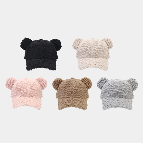 Cappello Da Baseball In Pile Sherpa Con Orecchie Da Orso Per Donna Inverno Caldo Teddy Peluche Regolabile