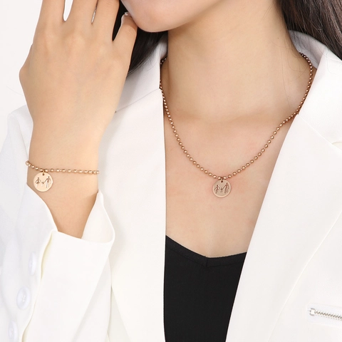 Collana E Bracciale In Acciaio Inossidabile Ciondolo Silhouette Famiglia Cavo Rotondo Catena A Sfere Regalo Festa Della Mamma Gioielli