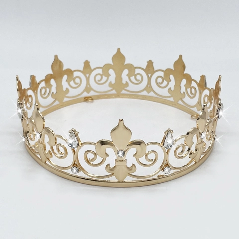 Corona De Rey Barroca Vintage Fleur De Lis Aleación Cristal Rhinestone Tiara Para Hombres Mujeres Lujo Boda Fiesta Accesorios Pelo