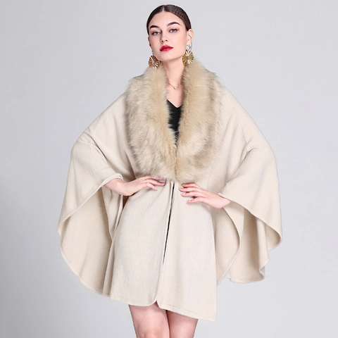 Dames Kunstmatige Kasjmier Gebreide Kaap Sjaal Met Kraag Van Namaakvossenbont Halflange Wintervest Grote Maten Jas