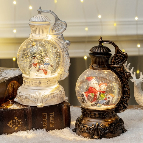 Linterna De Bola De Nieve De Navidad Vintage LED Con Agua Brillante Figuras De Papá Noel Muñeco De Nieve Regalo Festivo