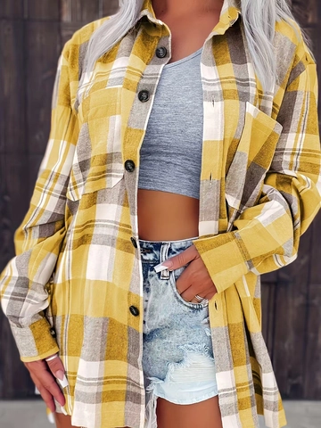 Women Plaid Button Down Shirt Long Sleeve Casual Loose Fit Cotton Polyester Plaid Pattern Fashion Blouse Tops