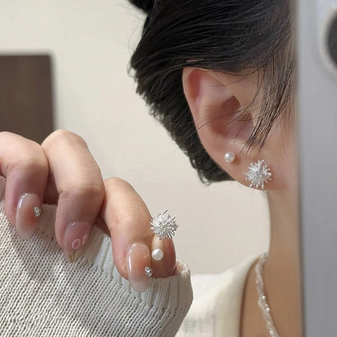 Feuerwerk Schneeflocke Ohrstecker Mit Silberner Ohrmutter Und Imitationsperle Elegant Minimalistisch Vielseitig Schmuck Für Damen