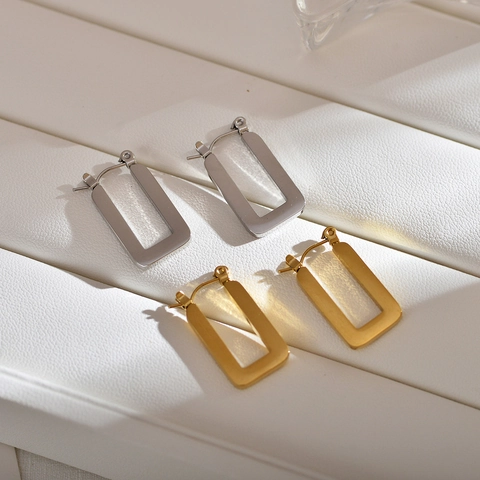 Geometrische Rechteckige Dreilagige Quadratische Creolen 18K Vergoldet Edelstahl Für Damen Modern INS Stil