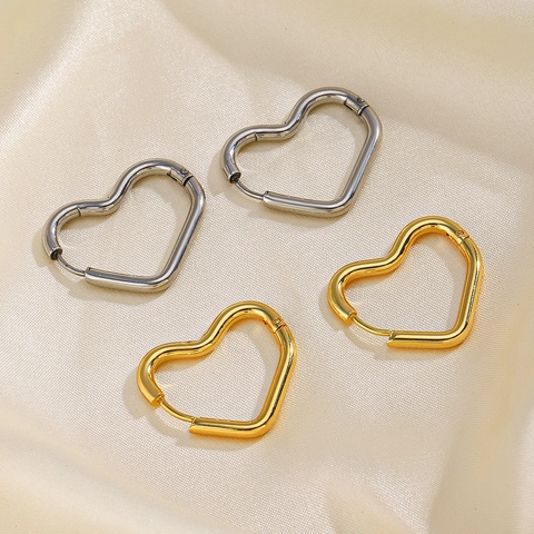 Heart Hoop Earrings Stainless Steel 18K Gold Plated Minimalist Polished Ins Style Fashion Jewelry For Women Girls
