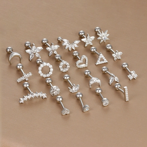 Orecchini A Cerchio Per Cartilagine In Acciaio Inossidabile Zircone Piercing Gioielli Mini Fiore Stella Vite Per Donne