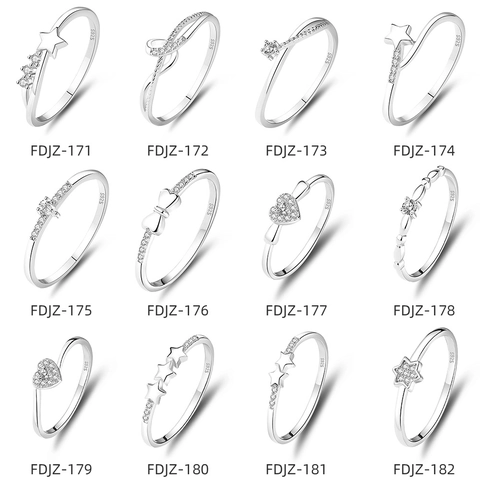 Minimalist 925 Sterling Silver Rings For Women Fashion Jewelry With Cubic Zirconia Star Heart Geometric Shapes