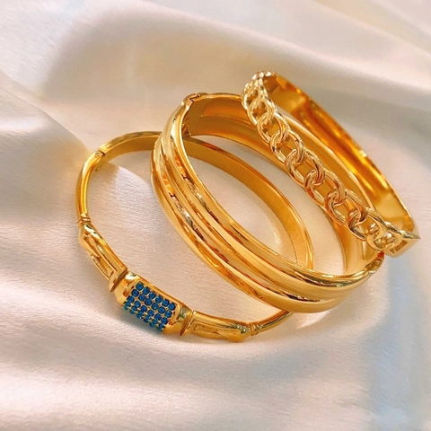 Fashion Minimalist Stainless Steel Gold Plated Bangles For Women Geometric Round Chain Link Rhinestone Stackable Bracelets Niche Design Jewelry