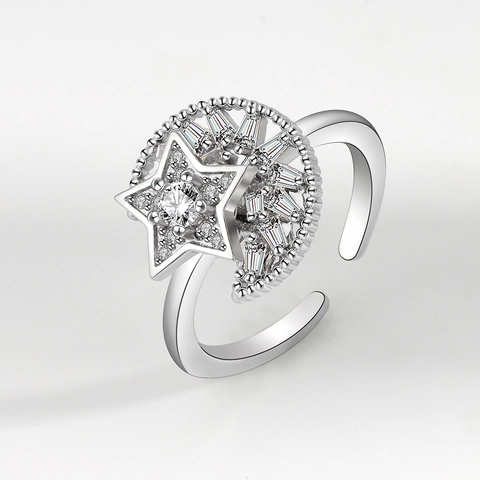 Rotatable Flower Anxiety Relief Ring For Women Copper Rhinestone Sunflower Butterfly Open Adjustable Rings Fashion Jewelry Gift