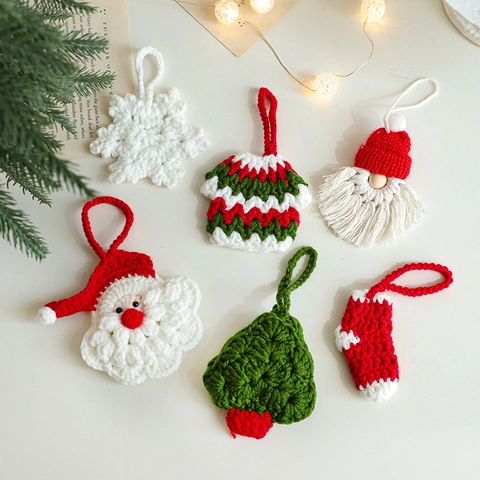 Ornamenti Natalizi Appesi Uncinetto Fatti Mano Lana Maglia Babbo Natale Albero Fiocco Neve Calza Gnomo Arredo