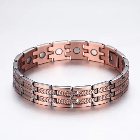 Bracciale Magnetico In Rame Rosso Da Uomo Largo Motivo Spiga Salute Energia Terapia Catena A Maglia Bronzo