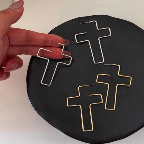 Hohlkreuz Anhänger Ohrstecker Mit 925 Sterling Silber Ohrringpfosten Metall Übergroß Minimalistisch Für Frauen