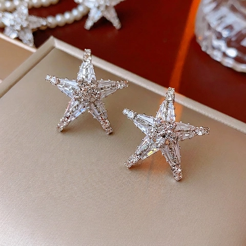 Shiny Crystal Star Stud Earrings With Alloy Base And 925 Sterling Silver Earring Post For Women Versatile Fashion