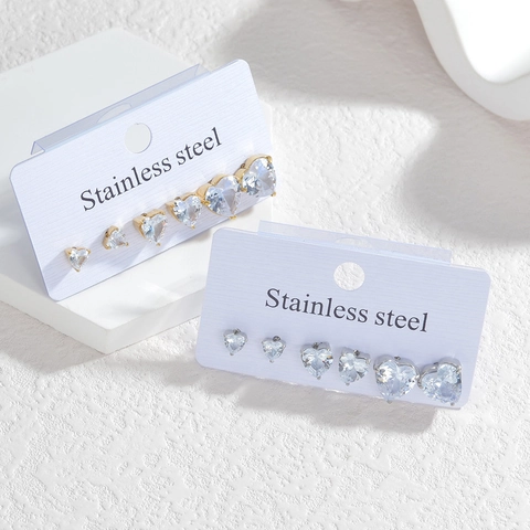 Pendientes De Botón De Circonita Con Corazón Acero Inoxidable Joyas Elegantes Minimalistas Para Mujeres