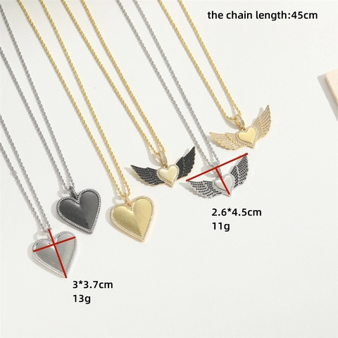 Collier Pendentif Cœur en Cuivre Zirconia pour Femme Aile d'Ange Incrusté de Strass Chaîne de Clavicule Bijoux de Mode Cadeau
