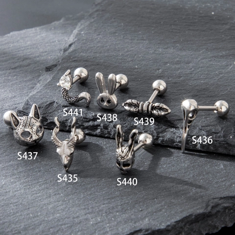 Gothic Punk Animal Skull Barbell Earrings Stainless Steel Vintage Studs Cat Rabbit Snake Piercing Jewelry Men Women