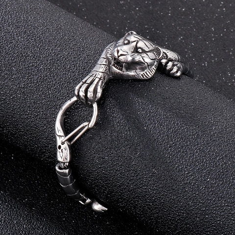 Pulsera De Cabeza De Tigre De Acero Inoxidable Joyería Punk Gótica Para Hombres Accesorios Rock Hip Hop