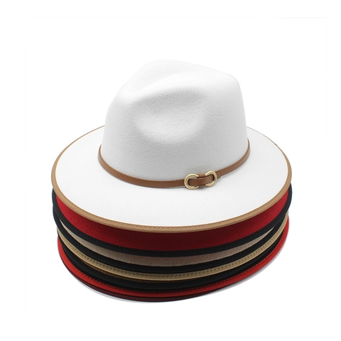 Fedora Hoed Wolvilt Brede Rand Zonbescherming Retro Jazz Stijl Leren Riem Metalen Gesp Heren Dames Elegant