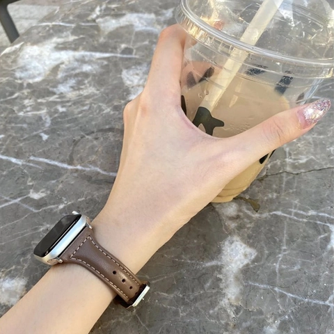 Bracelet de Montre Connectée en Cuir Véritable pour Femmes Taille Fine Bracelet de Rechange pour Divers Accessoires de Série de Montres Connectées