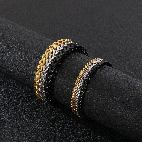 Bracciale Da Uomo In Acciaio Inossidabile Catena Di Grano Stile Street Retro Hip Hop