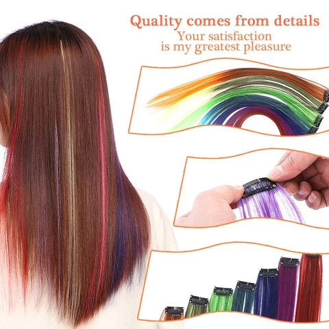 Colorful Clip In Hair Extensions High Temp Synthetic Fiber Gradient Ombre Long Straight Hairpiece Women Party Cosplay