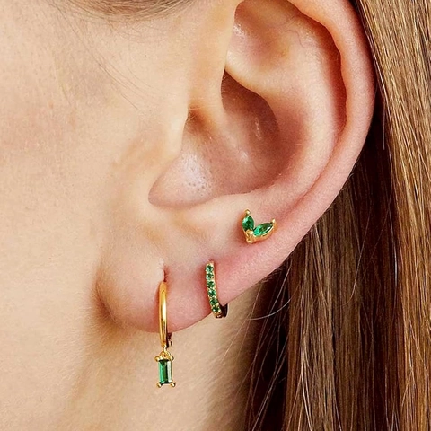 Zircon Inlaid Copper Earrings With Stainless Steel Earring Post Geometric Leaf Star Dangle Studs Ear Cuffs For Women