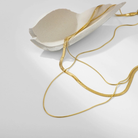 Collar de Tres Capas de Acero Inoxidable con Hueso de Serpiente para Mujer Joyería Apilable de Oro de 18K Plata Plano