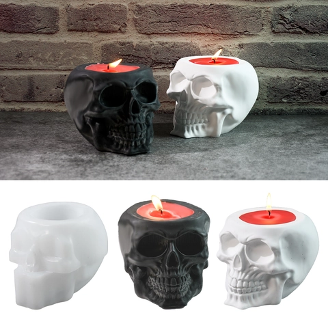 Skull Shape Silicone Mold DIY Candle Jar Storage Cup Halloween Gothic Plaster Resin Casting Festive Home Decor