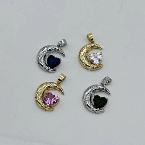 Romantischer Mond Herz Anhänger Kupfer Eingelegter Zirkonia 18K Vergoldet Für DIY Halskette Schmuckherstellung Zubehör