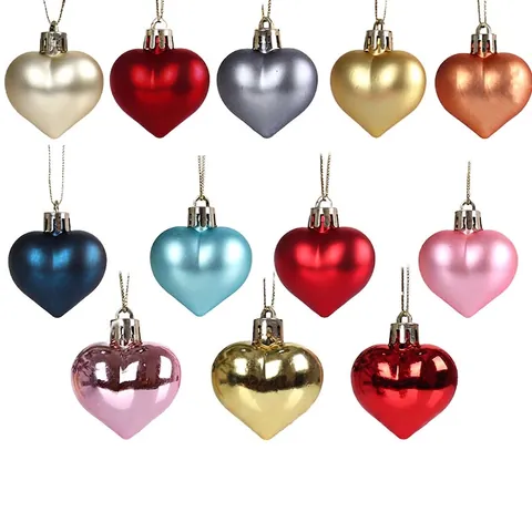 Addobbi Natalizi A Forma Di Cuore Plastica Galvanizzata Palline Per Albero Appese Colorate Opache E Lucide Decorazione