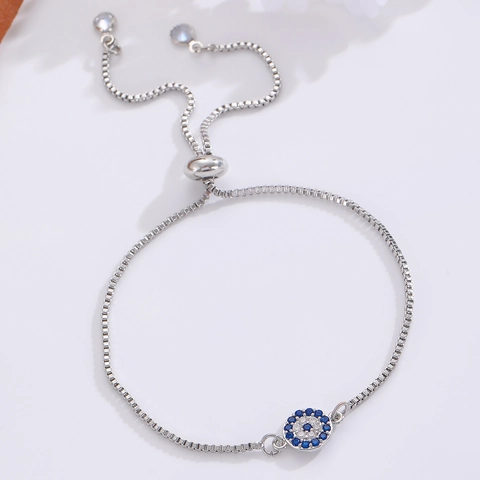 Pulsera Ojo Turco Aleación Rhinestone Esmalte Étnico Ajustable Deslizante Cadena De Caja Joyería Regalo Para Mujeres Elegante Boho