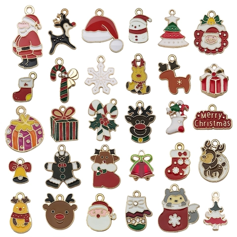 Kerst Emaille Legering Hangers Charms DIY Sieraden Maken Armband Ketting Kerstman Rendier Sneeuwpop Sneeuwvlok Decoratie