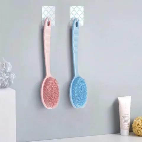 Silicone Bath Brush Long Handle Double Sided Body Scrubber Soft Bristles Massage Exfoliating Skin Cleaning Bathroom Accessory