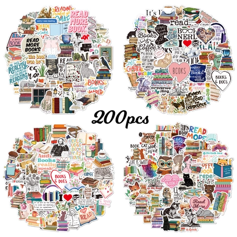 Reading Stickers Book Lover Vinyl Waterproof Decals For Laptop Water Bottle Phone Tablet Scrapbooking Aesthetic Retro Cartoon Designs