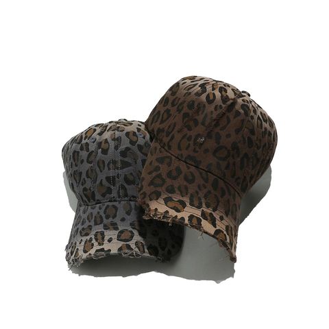 Distressed Leopard Print Baseball Cap Cotton Vintage Gradient Streetwear Adjustable Sun Hat For Women