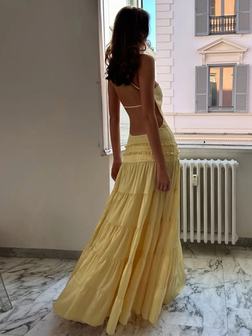 Robe Maxi À Une Épaule À Volants Étages Dos Nu Sexy Élégant Été Fête Vacances Femmes Polyester Spandex