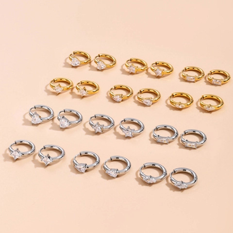 Huggie Hoop Ohrringe Edelstahl Zirkonia Herz Stern Geometrischer Zierlicher Schmuck Für Damen