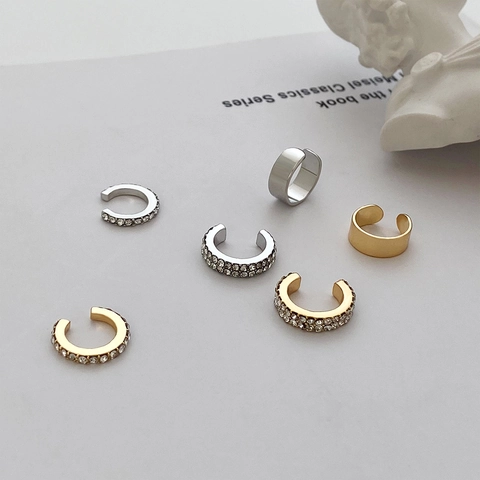 Vintage Geometrische Legierung Zirkon Ohrmanschetten Set Für Damen Ohne Ohrloch C-Form Gold Silber Strass Schmuck