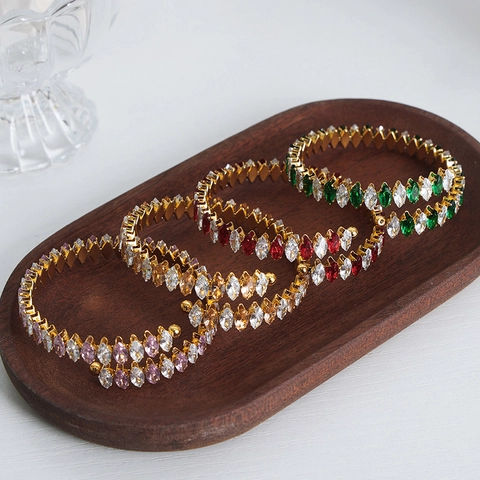 Bracciale Avvolgente In Zircone Taglio Marquise Acciaio Al Titanio Bracciale Aperto A Spirale Regolabile Gioielli Di Moda Per Donna