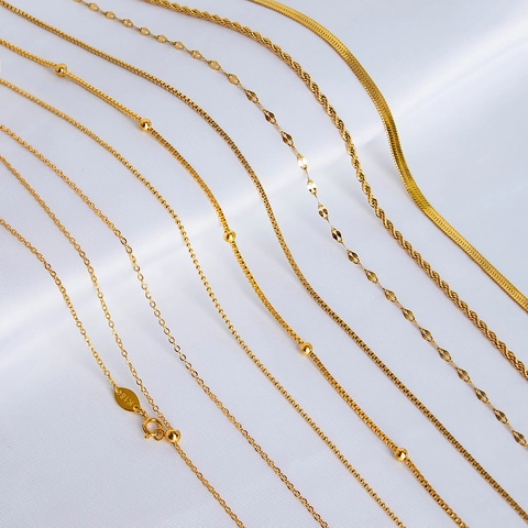 Chaîne De Collier En Acier Titane Pour Femmes Plaqué Or 18K O-Chain Box Snake Curb Rope Figaro Lip Bijoux