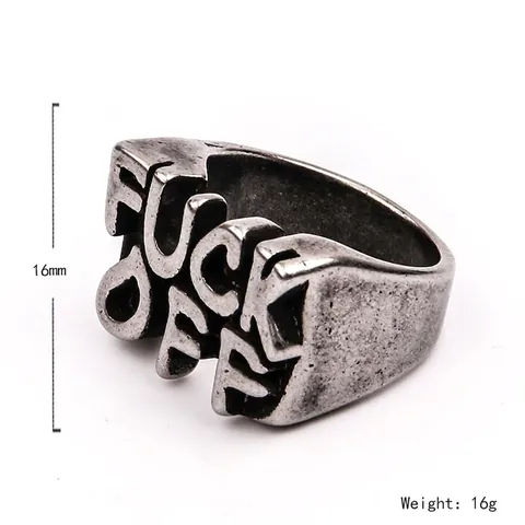 Vintage Punk Stainless Steel Ring For Men Distressed Raised Letters Domineering Hip Hop Street Style Jewelry
