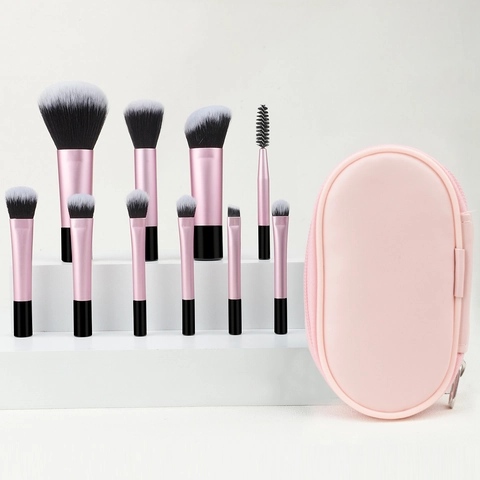 Brochas De Maquillaje Viaje Con Bolsa Mini Fibras Sintéticas Cerdas Suaves Para Polvos Sombra De Ojos Base