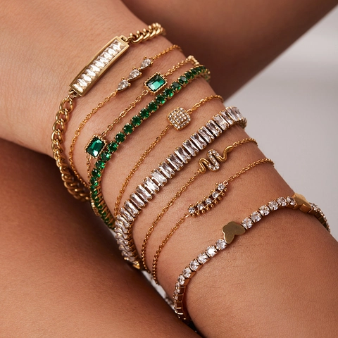 Tennis Bracelet Stainless Steel Gold Plated Zircon Inlaid French Ins Style Delicate Jewelry For Women Trendy