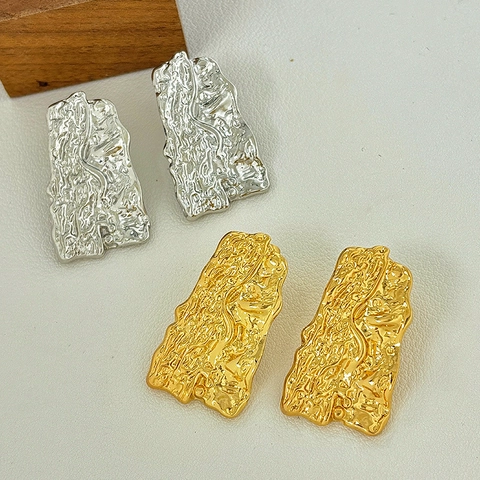 Unregelmäßige Rechteck Ohrstecker Legierung Mit 925 Sterling Silber Ohrstift Gehämmert Lava Textur Minimalistisch