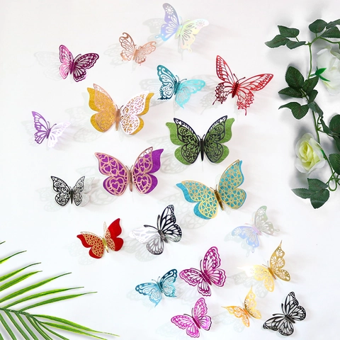 Schmetterling Wandaufkleber Hohl Metallisch Papier Karton Dekorativ Für Party Hochzeit Geburtstag Zuhause Elegant Laserschnitt
