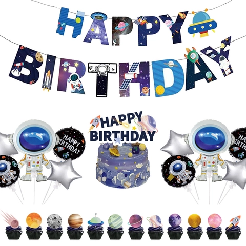 Forniture Per Feste Compleanno Tema Spazio Astronauta Piatti Di Carta Bicchieri Tovaglioli Tovaglia Banner Decorazione Ragazzi
