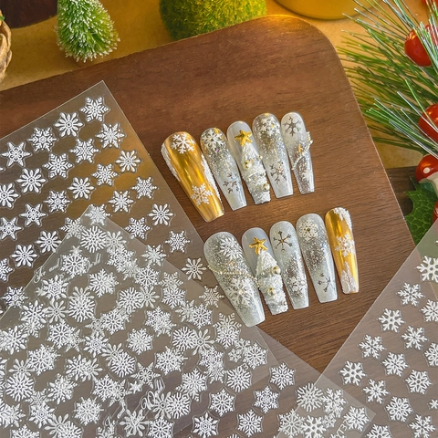 Snowflake Christmas Nail Art Stickers Embossed Self Adhesive Winter Decoration DIY Manicure Decals